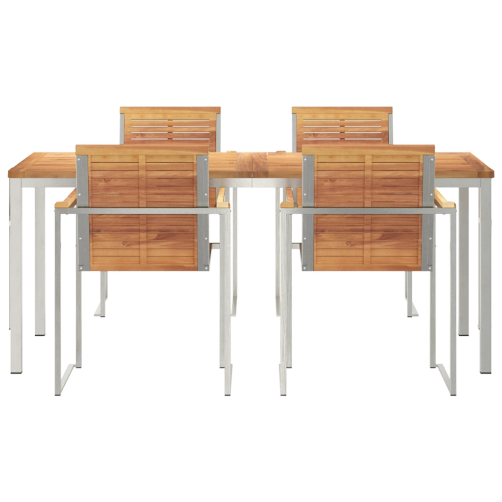 Set da Pranzo per Giardino da 5 Pezzi in Legno Massello Teak