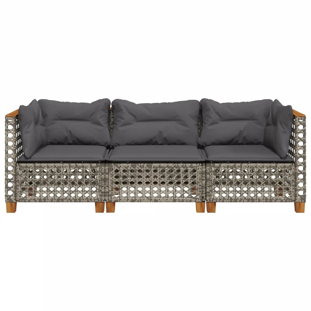 Divano da Giardino con Cuscini 3 Posti Grigio in Polyrattan