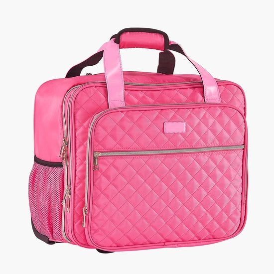 Trolley Portatile con Ruote, Adatto per 17,3 Pollici, 2 Ruote Fisse e Manico Telescopico, per Lavoro, Viaggio, Ufficio, Donna, Rosso