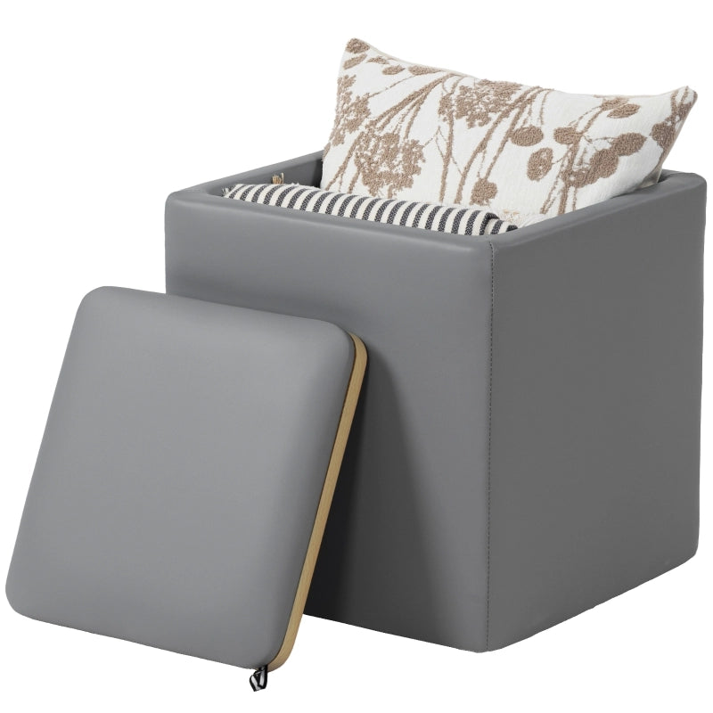 Pouf contenitore quadrato 40x40x40 cm in similpelle grigio con vano interno 44 L