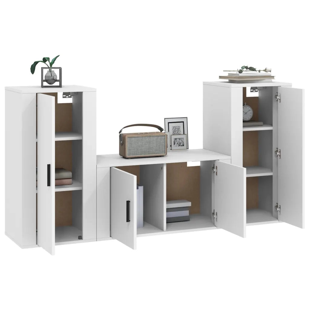 Set Mobili Porta TV 3 pz | Armadietto TV | Mobile Porta TV Bianco in Legno Multistrato