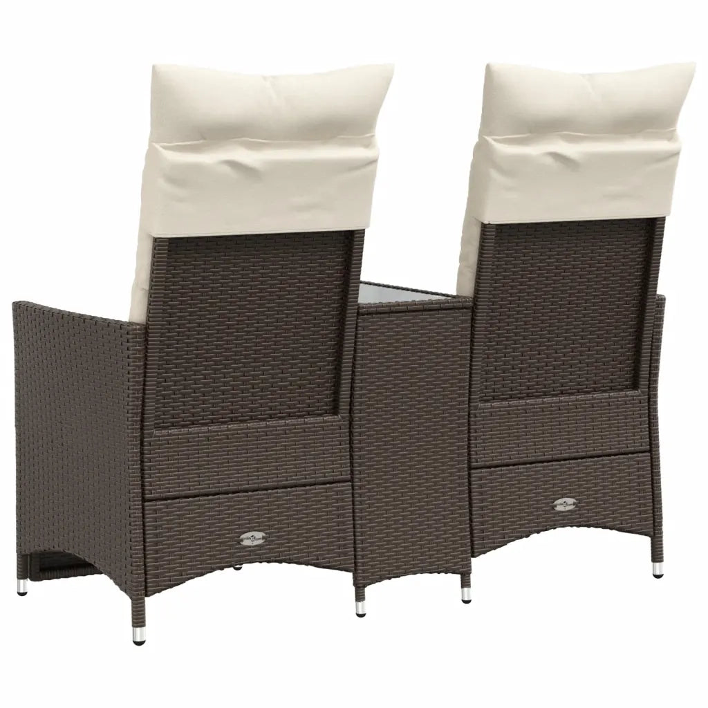 Divano Giardino Reclinabile 2 Posti Tavolino-Sofa da Giardino-Divanetto da esterno Marrone Polyrattan 810503