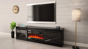 MOBILE TV CON CAMINETTO ELETTRICO GRANERO INCORPORATO cm200x35x57 NERO LUCIDO