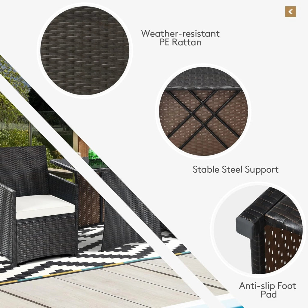 Set di Mobili da Giardino in Rattan,Tavolo da Pranzo con 2 Sedie, Set di Mobili da Balcone in Rattan per 2 Persone, Set da Balcone Salvaspazio