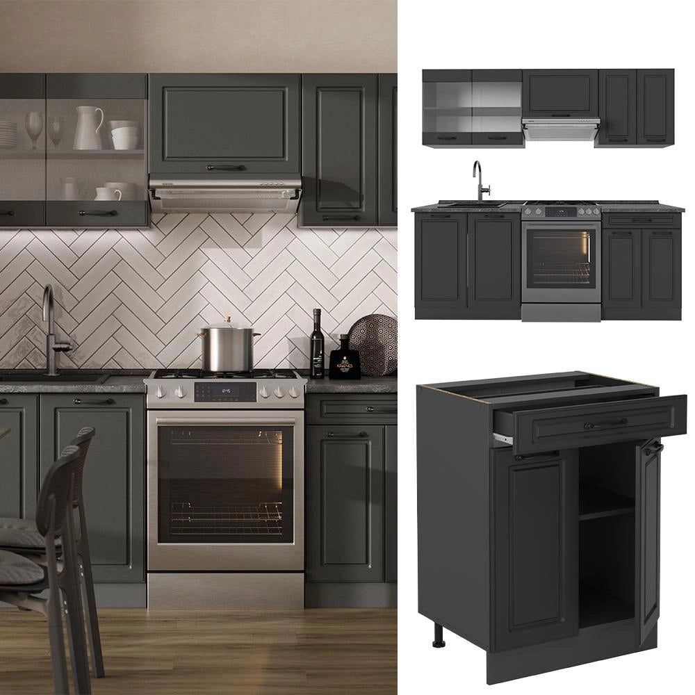 Cucina componibile R-Line Antracite rustico/Antracite 200 cm, PL Marmo Vicco