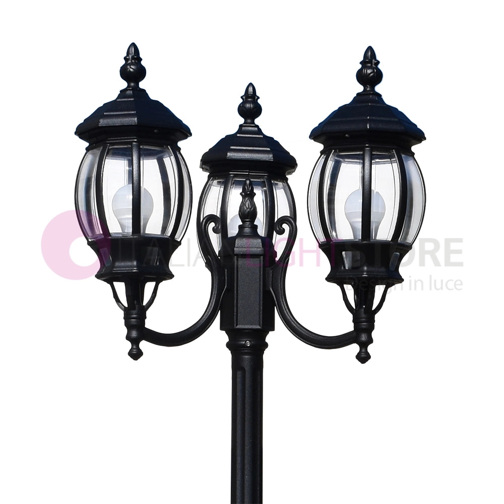 ENEA Lampione a 3 luci h.212 in Alluminio per Esterno Vialetto Giardino NERO