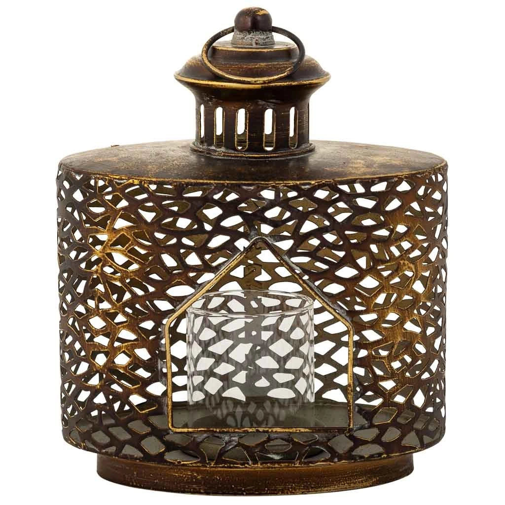 Portacandele in metallo marrone 21,5x13,5x26h cm