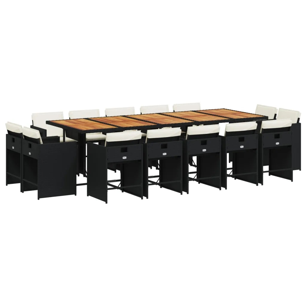 Set da Pranzo da Giardino 15 pz con Cuscini Nero in Polyrattan 3278006