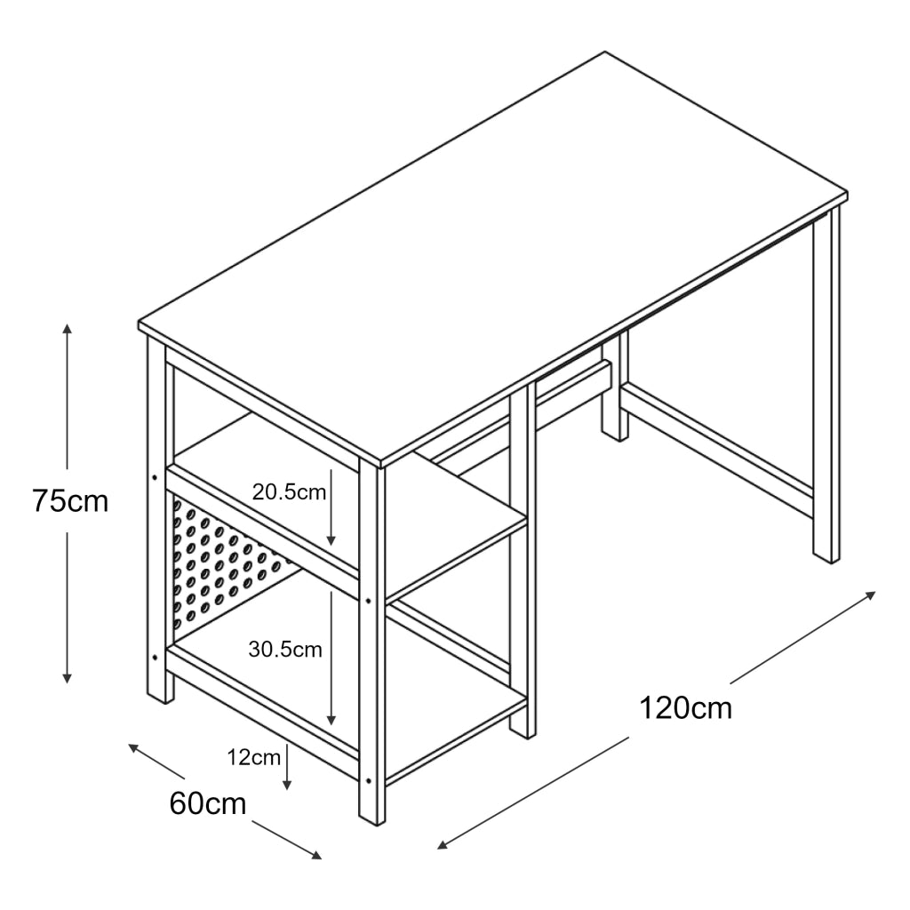 Scrivania/Postazione di lavoro con 2 ripiani 120 x 60 x 75 cm effetto legno nero 03_0009051