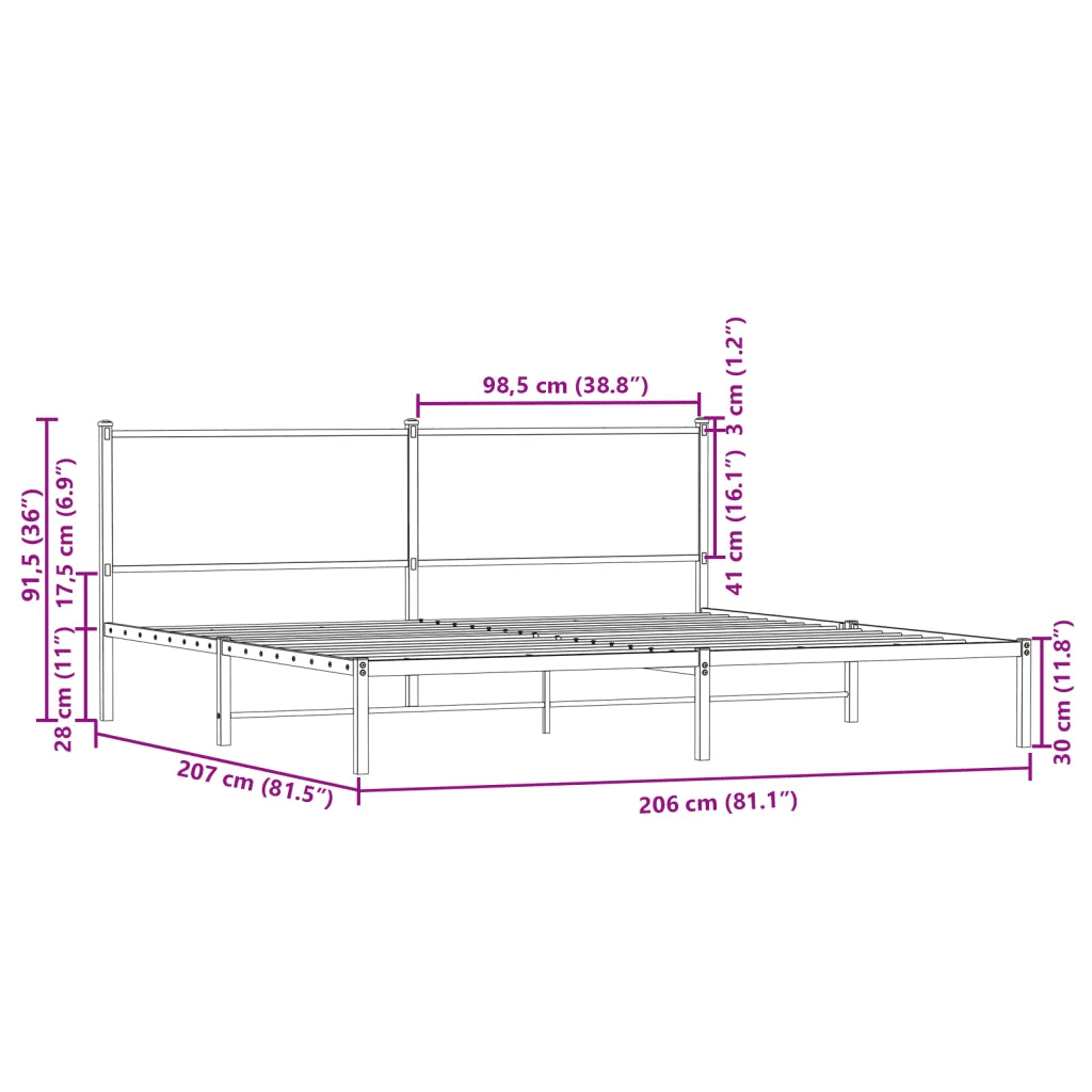 vidaXL Giroletto senza Materaso in Metallo Rovere Sonoma 200x200 cm