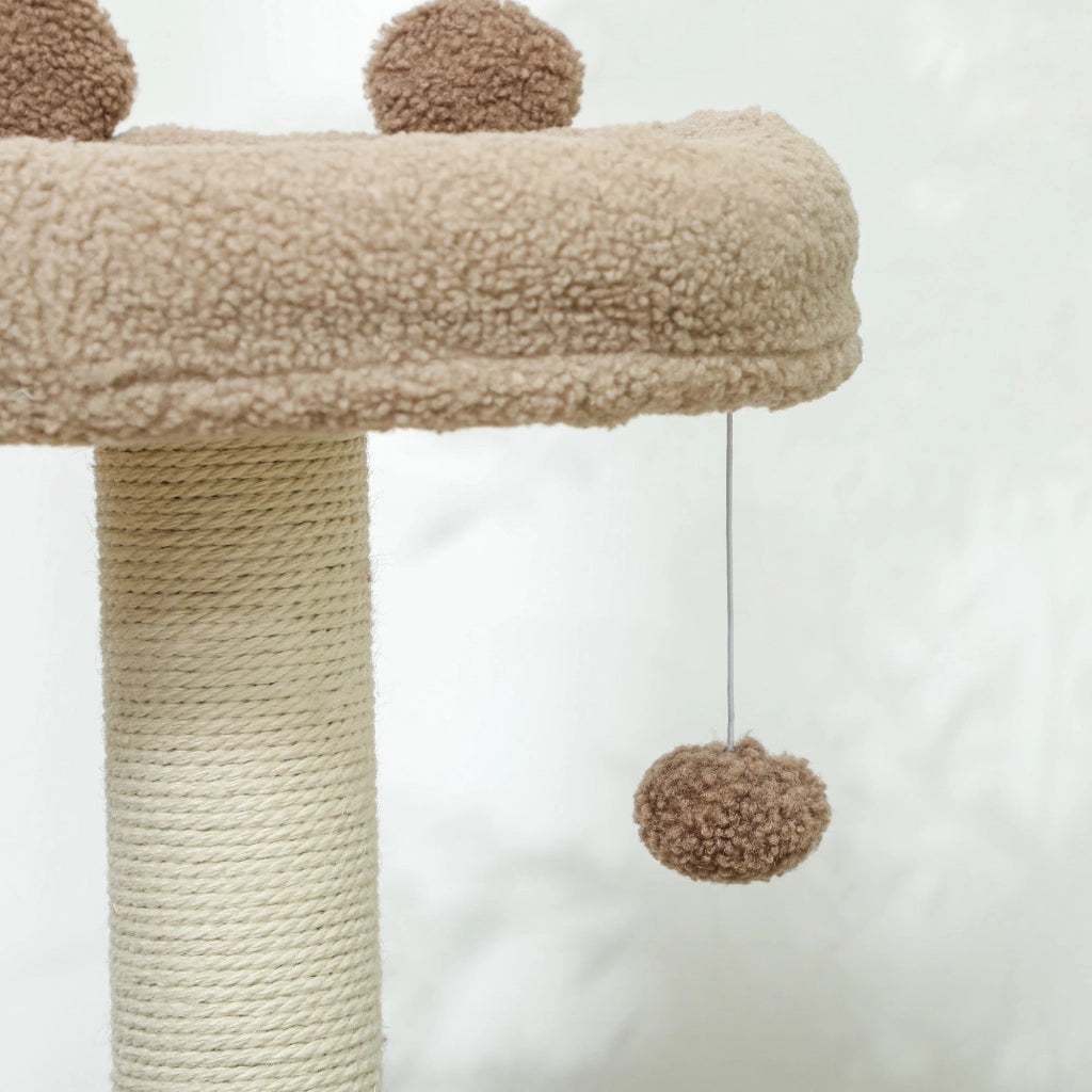 Albero Tiragraffi per Gatti 3 Livelli 48x40x88 cm Cuccia Rialzata in Juta e Peluche Bianco e Marrone