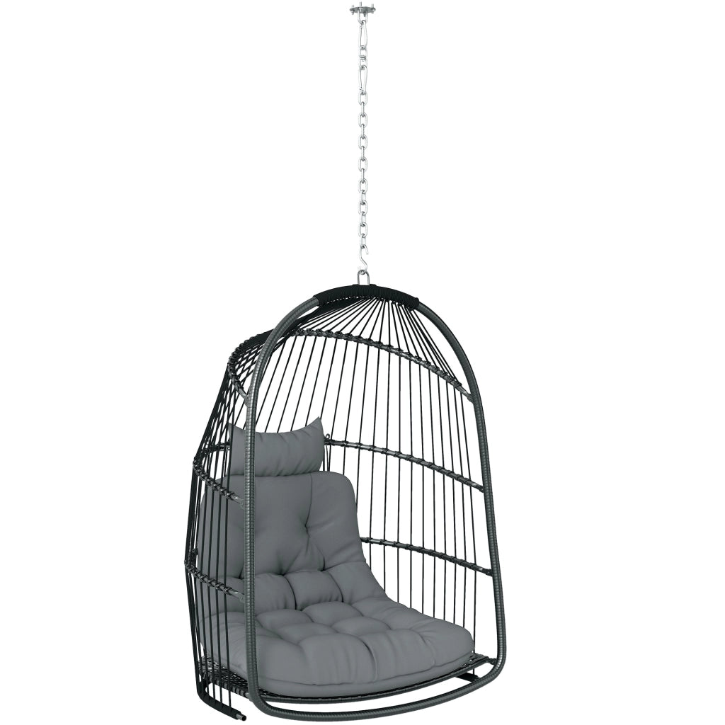 Poltrona a dondolo sospesa con cuscino ¨C Minimal ¨C Polyrattan grigio scuro pieghevole