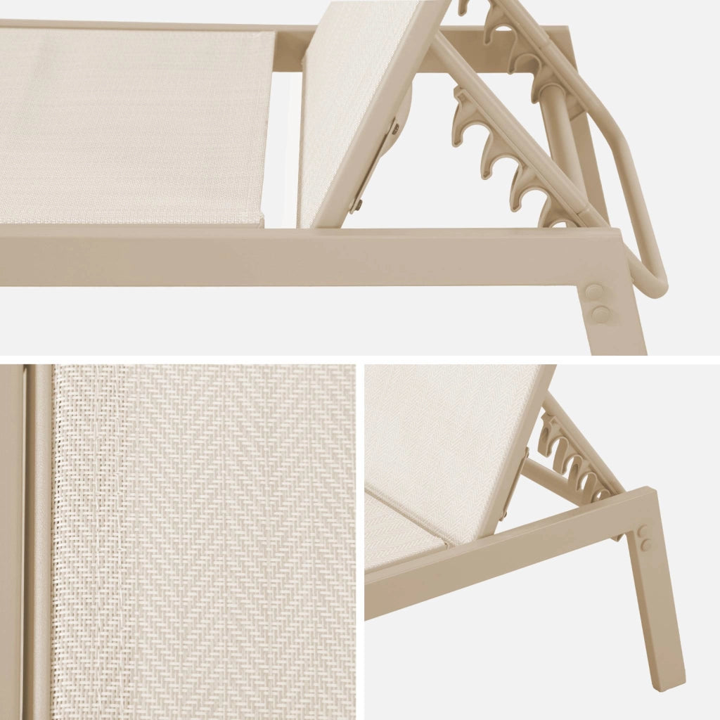 Set 2 lettini prendisole in acciaio multiposizione, beige
