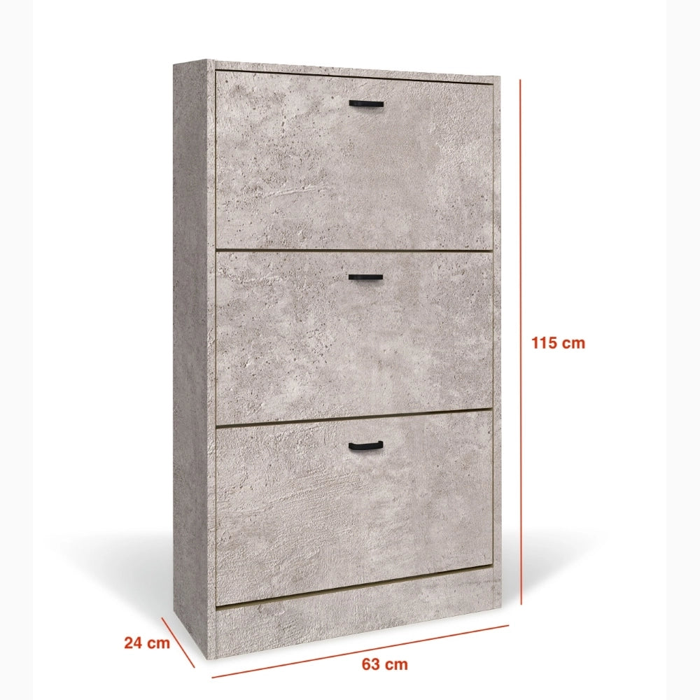 Scarpiera in Legno 3 Ante colore CEMENTO Mobiletto 18 Paia 63x24x115H cm (CD101-CE)