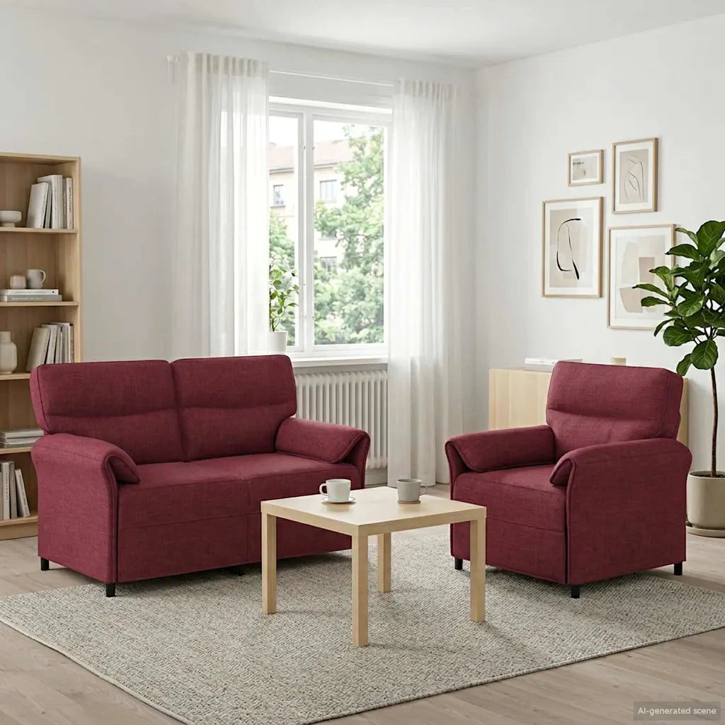 Set di divani 2 pz Rosso Vino Tessuto 3424846