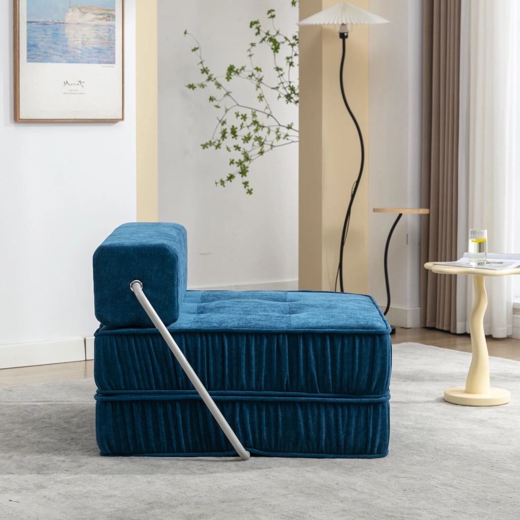 Divano letto modulare con schiuma ad alta densità e base a molle, seduta versatile in chenille blu per soggiorno