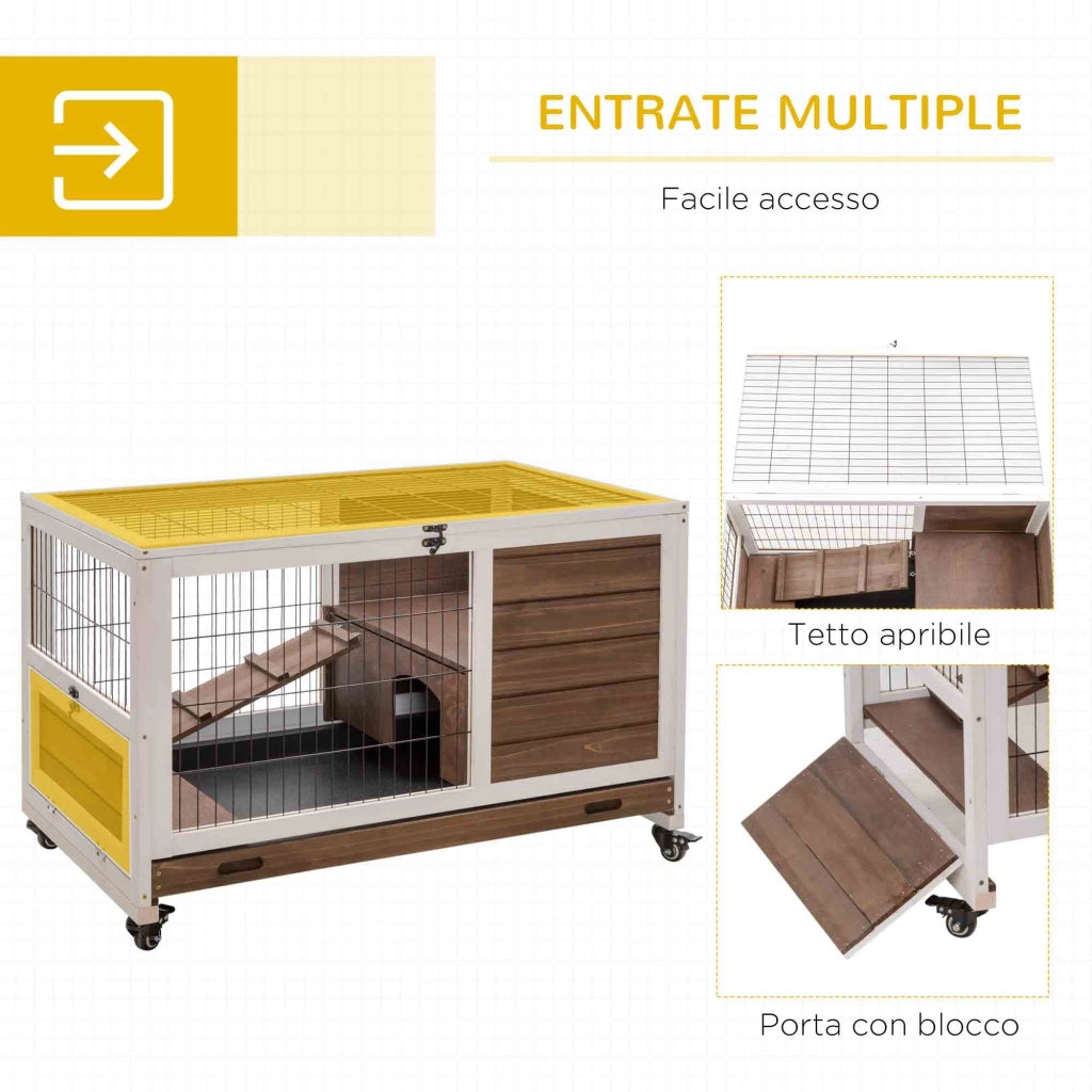 Conigliera 90x53x59 cm Casetta e Rampa in Legno Marrone