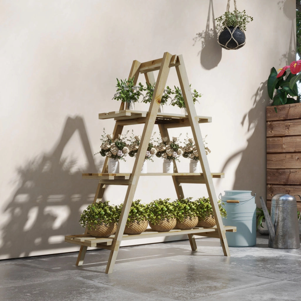Portapiante Verticale 3 Livelli 100x36x112 cm a Doghe in Abete Color Legno