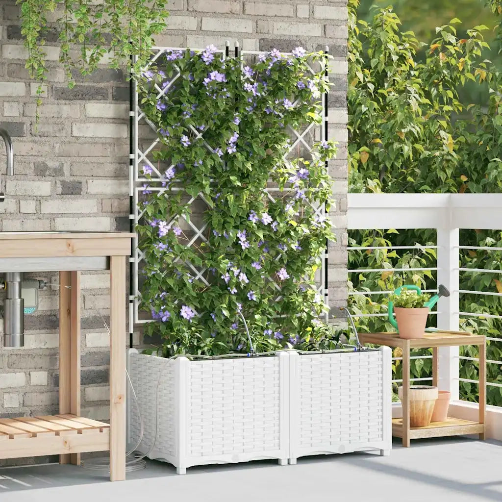 2 pz Fioriere | Cassetta per fiori | Vaso da giardino Bianco 80 x 40 x 142 cm Plastica