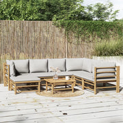 Set Salotto da Giardino 8pz con Cuscini Grigio Chiaro Bambù 3155095