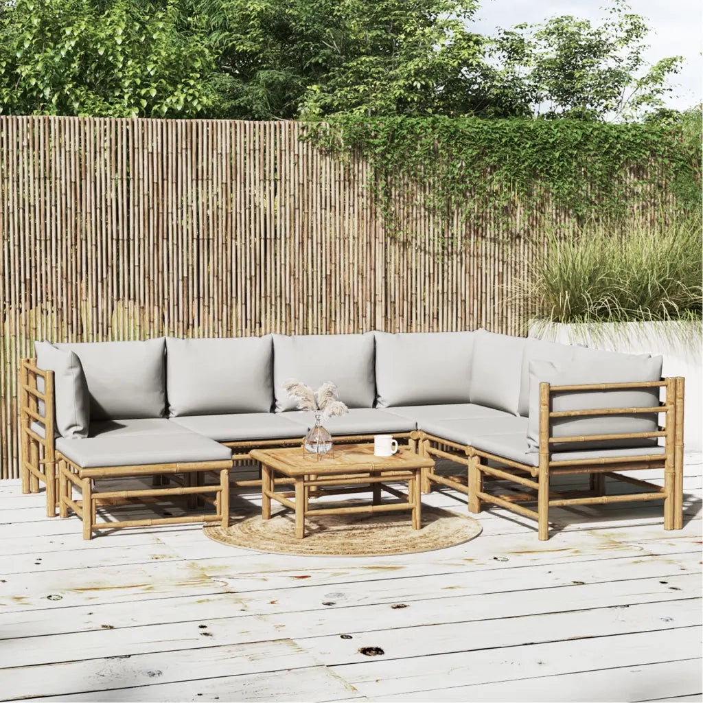 Set Salotto da Giardino 8pz con Cuscini Grigio Chiaro Bambù 3155095