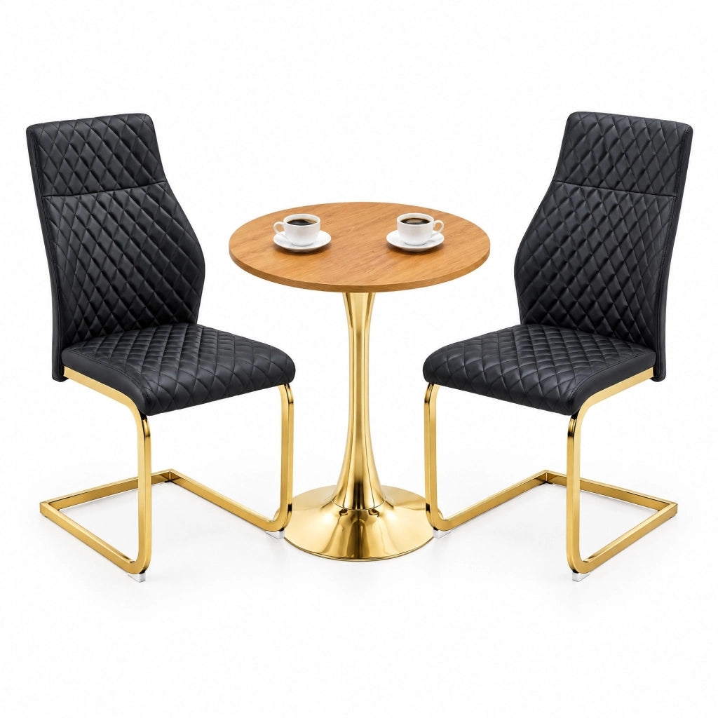 Set tavolo e 2 sedie, tavolo rotondo Ø60 cm, nero e oro