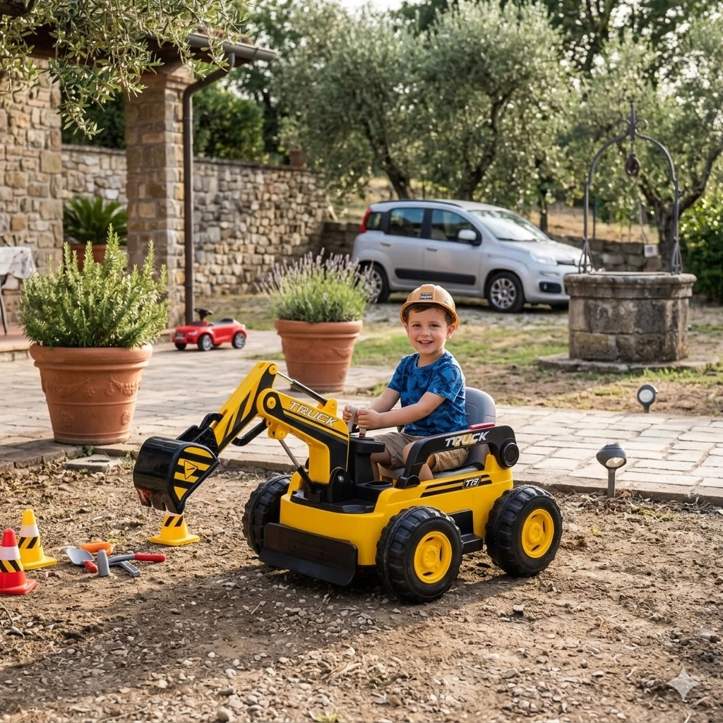 Escavatore Elettrico per Bambini 12V Ruspa Truck Giallo e Nero