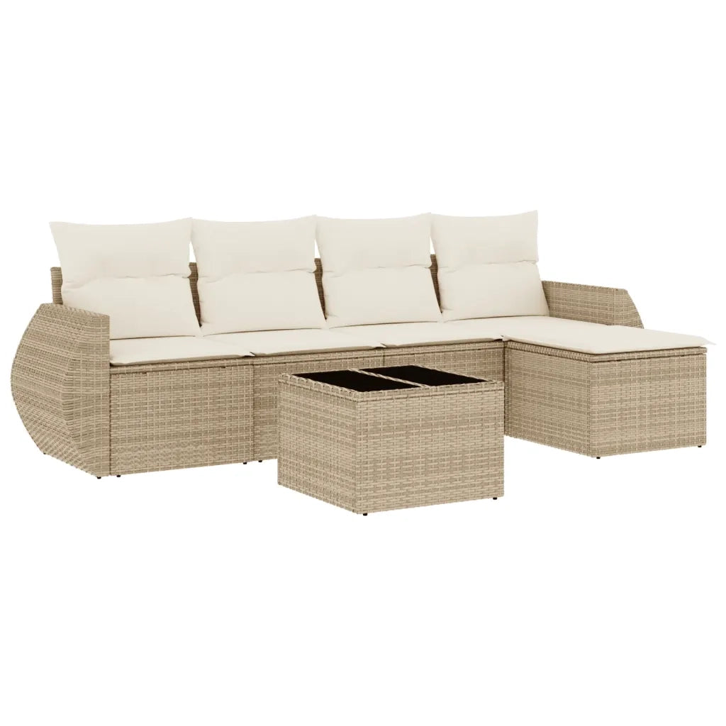 Set Divano da Giardino 6 pz con Cuscini Beige in Polyrattancod mxl 116667