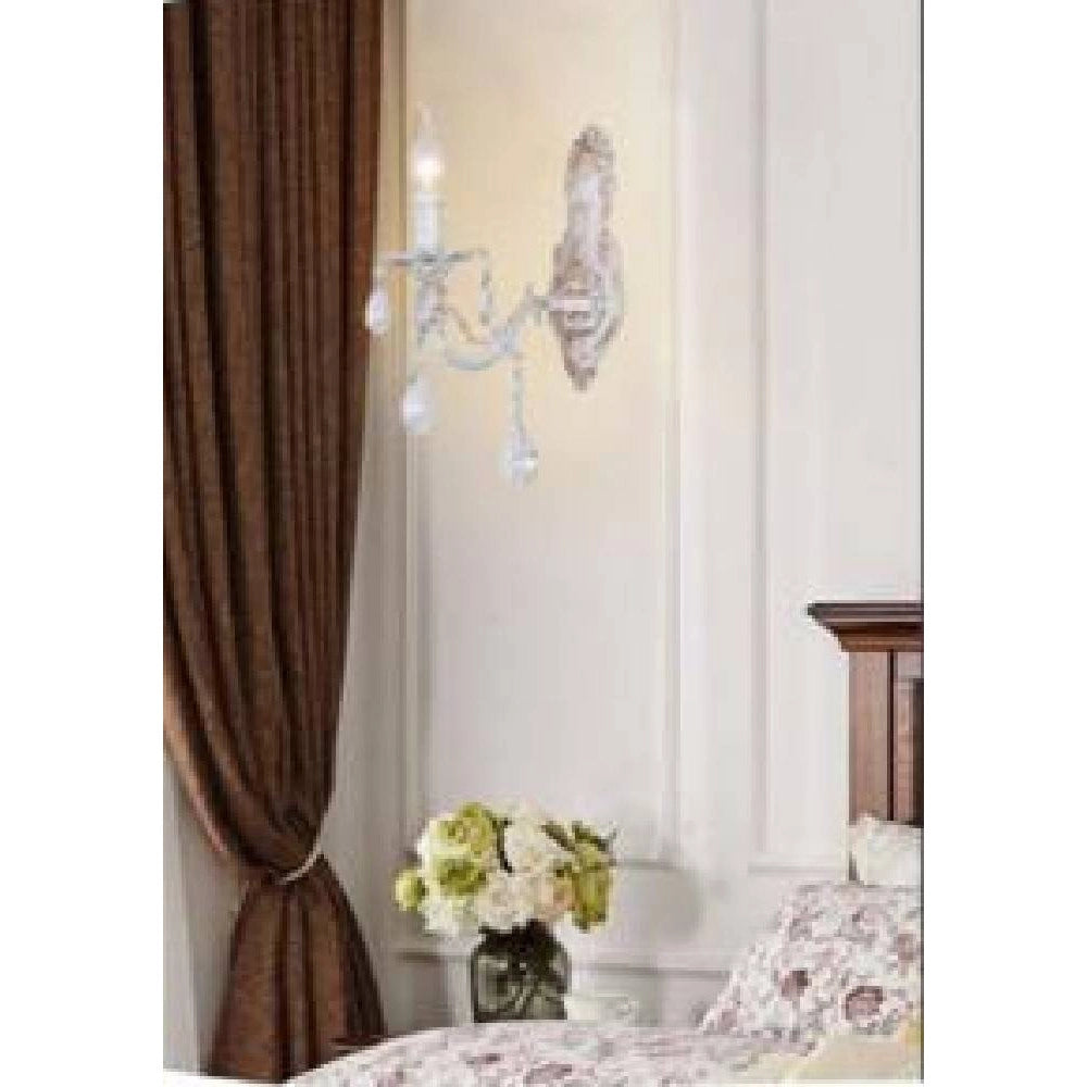 Trade Shop - Applique Da Muro Parete Classica 1 Braccio Attacco E14 Cristalli Pendenti E01-1 -
