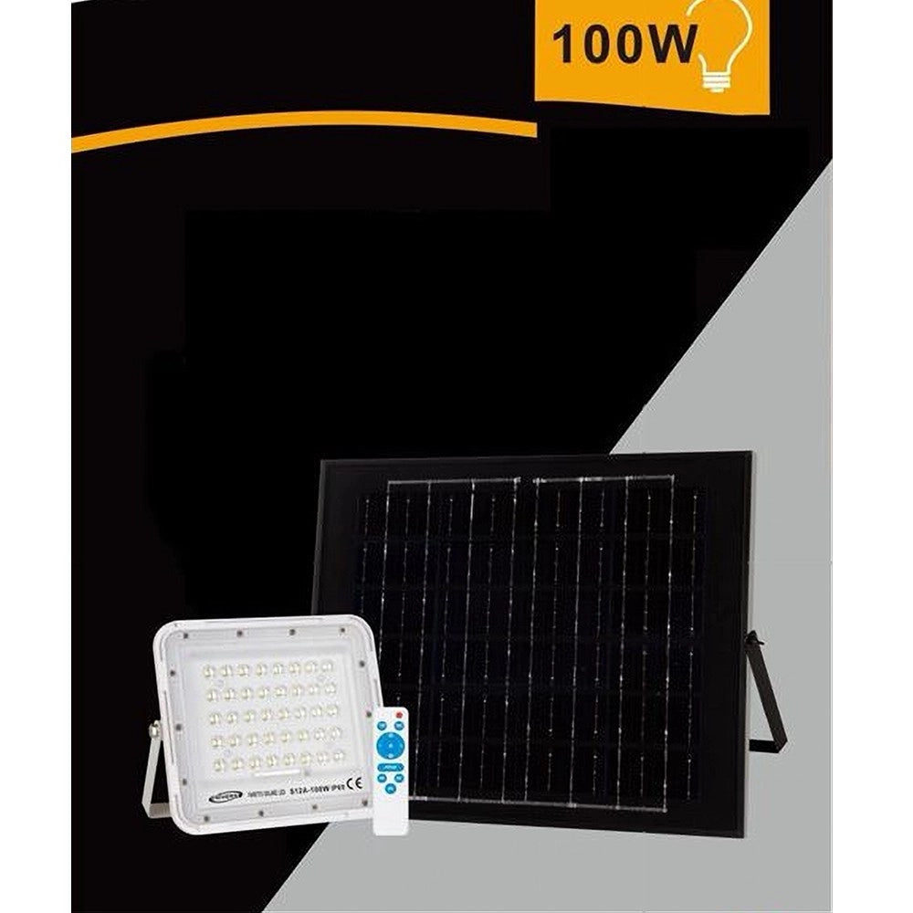 Trade Shop - Faro Faretto Pannello Solare 100 W Luce Fredda 6500k Ip65 Telecomando S12a-100w -