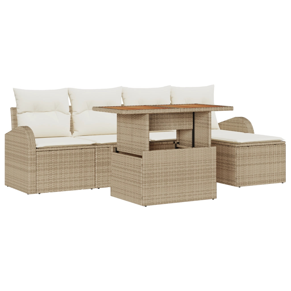 Set di divani da giardino 6 pezzi con cuscini rattan poli beige