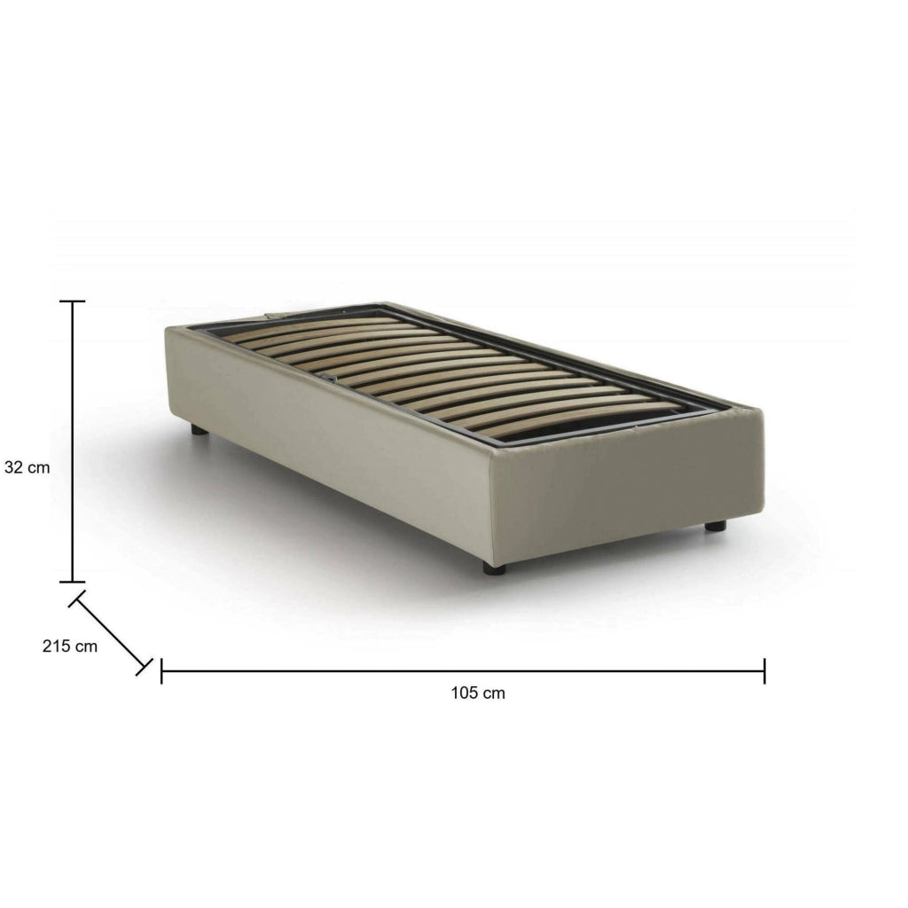 Letto singolo Acetico, Letto contenitore con rivestimento in tessuto, Made in Italy, Apertura frontale, adatto per materasso cm 90x200, Beige