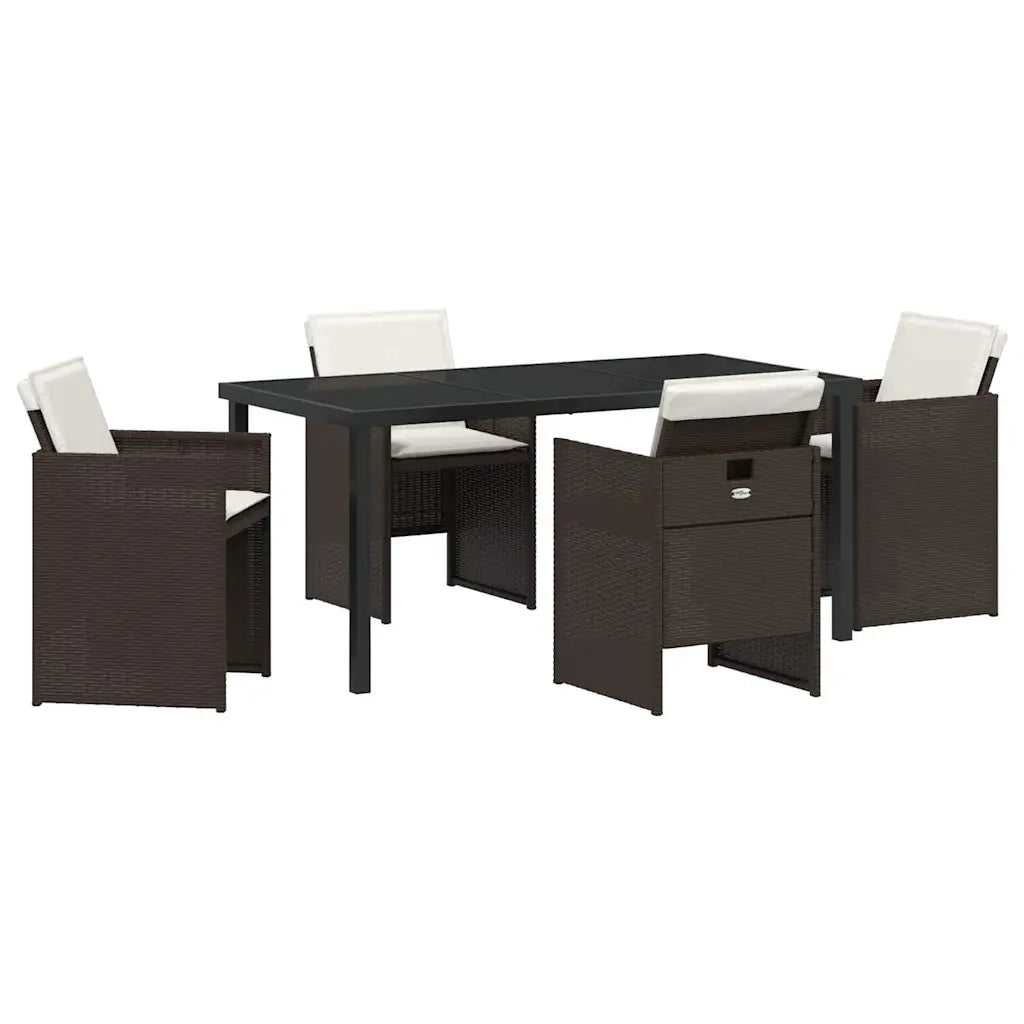 Set da Pranzo per Giardino con cuscino 5 pcs Marrone polyrattan