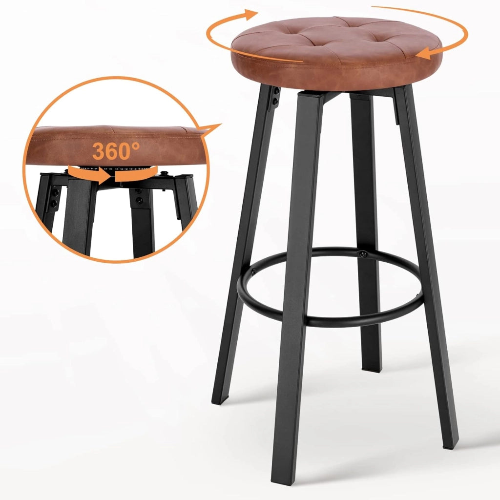Set di 4 Sgabelli da Bar con 4 Gambe e Poggiapiedi, Sedie Alte da Cucina in Metallo e PU, con Seduta Rotonda Φ 35,5cm, Carico di 120kg, Marrone, BH330br-4