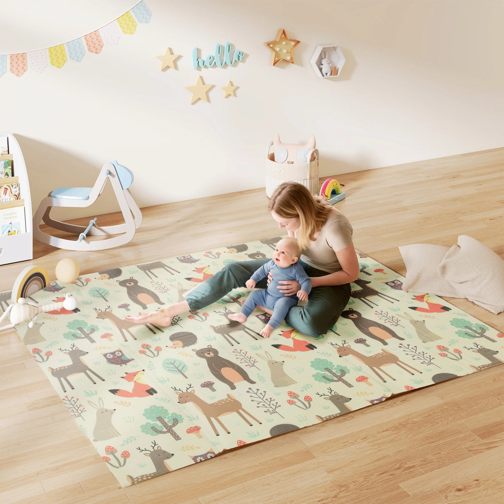 Tappeto per Bambini 0-6 Anni a Tema Foresta con Superficie Impermeabile in XPE Multicolore, 196x176x1.5 cm