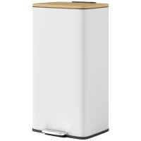 Cestino per la cucina con pedale 20 L Coperchio Chiusura Ammortizzata Secchio Interno Estraibile 29,5x29,5x56,8 cm Bianco e naturale