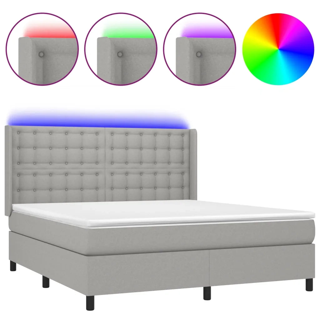 Letto a Molle Materasso e LED Grigio Chiaro 180x200 cm Tessuto cod mxl 46966