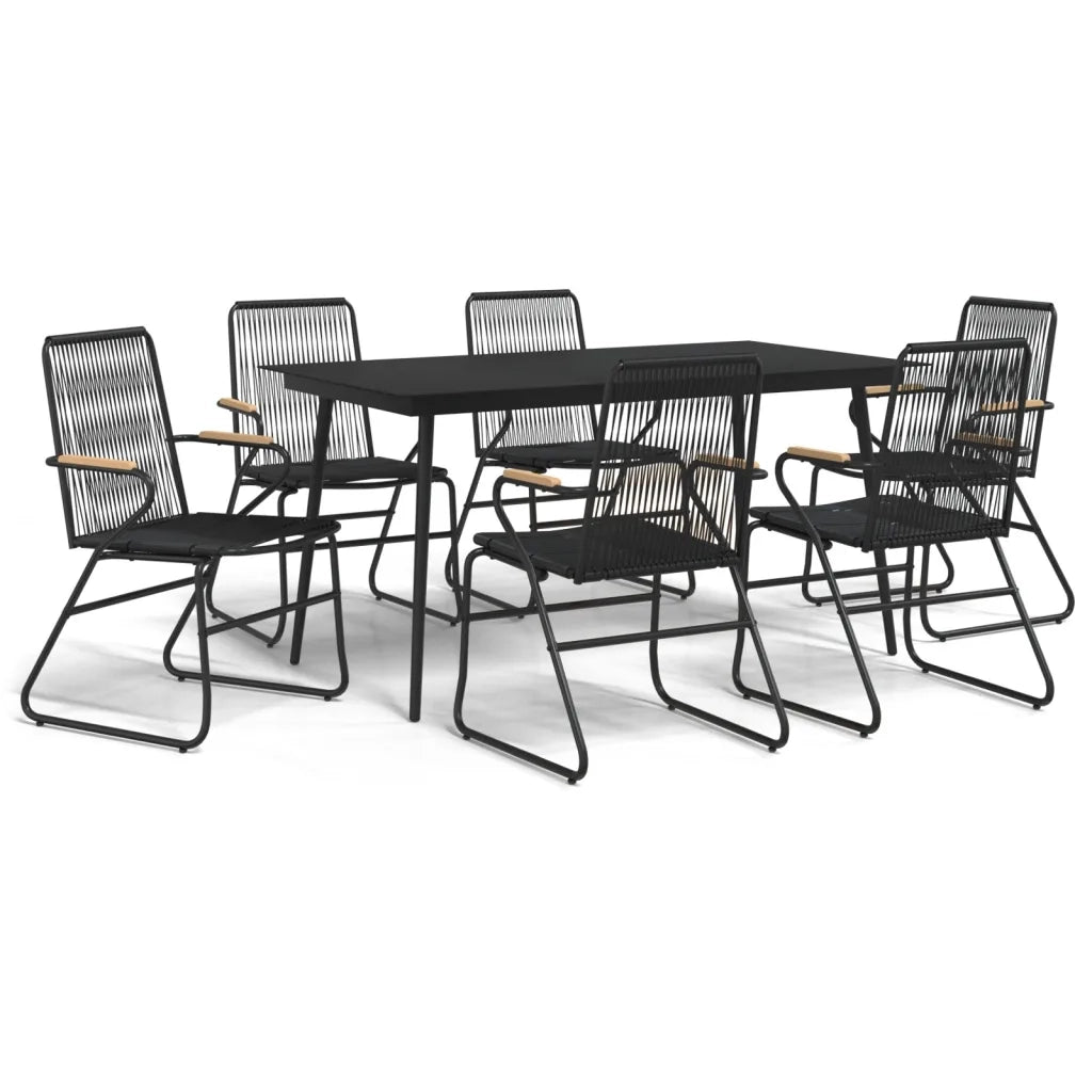 Set da Pranzo da Giardino 7 pz Nero in Rattan PVC