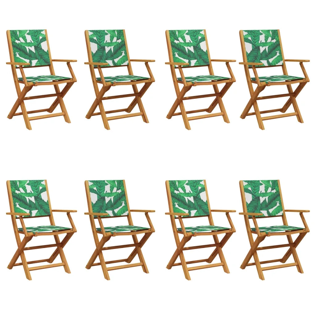 Sedie da Giardino Pieghevoli 8pz Verde Tessuto e Legno Massello 3214588
