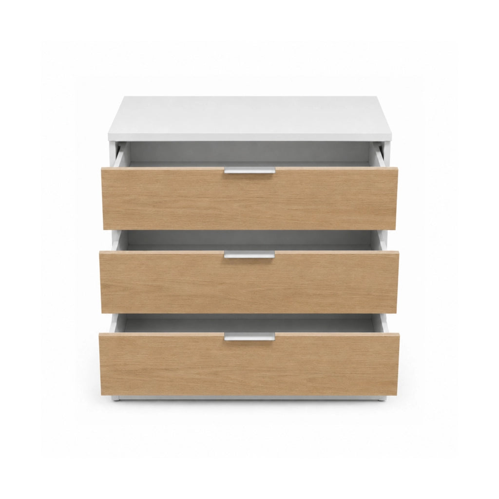 Cassettiera Design Moderno Con 3 Cassetti Comò Senza Piedi Mobile Salvaspazio Per Camera Da Letto Studio E Lavanderia 77 X 38 X 80 Cm Bianco E Rovere