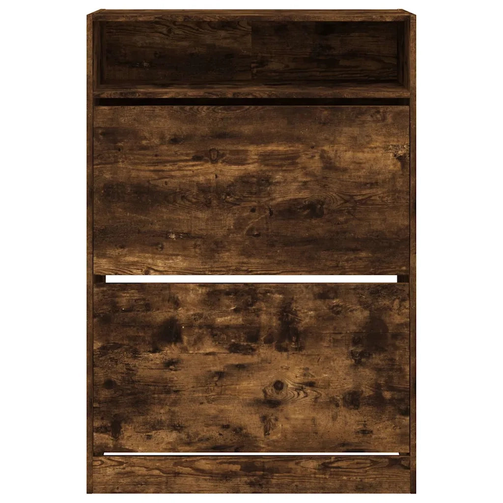 Scarpiera con 2 Cassetti Ribaltabili-Scaffale per scarpe Rovere Fumo 80x34x116 cm