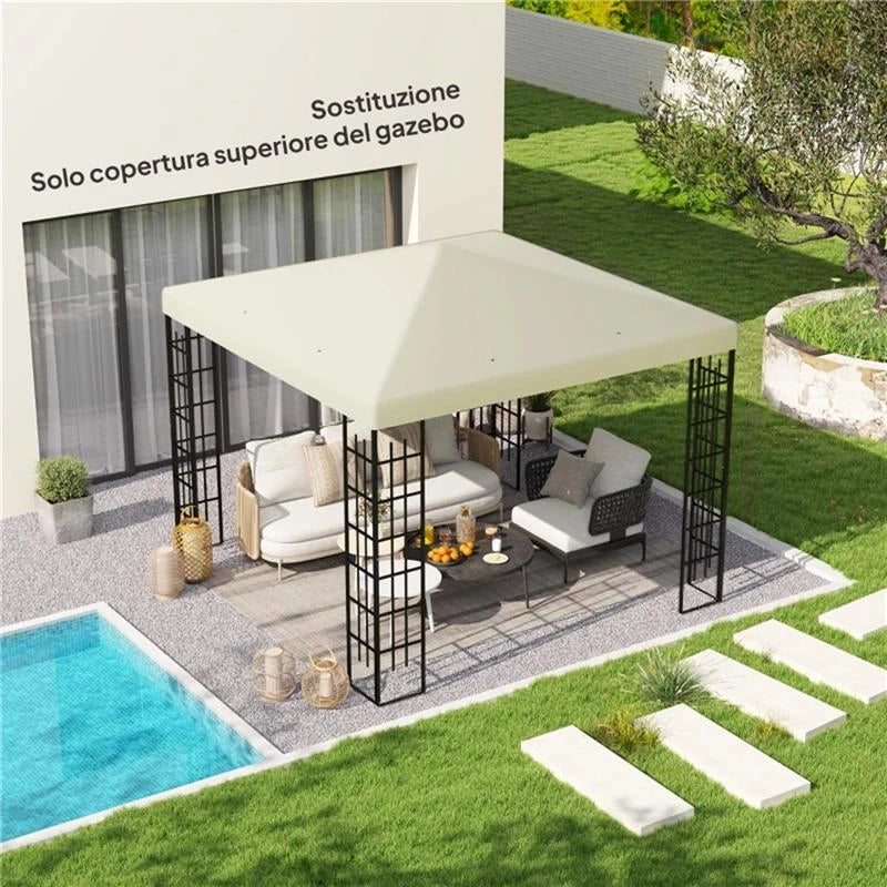 COPERTURA PER GAZEBO DA GIARDINO 3X3 M IN TESSUTO OXFORD 600D CON FORI DI DRENAGGIO, BIANCO CREMA