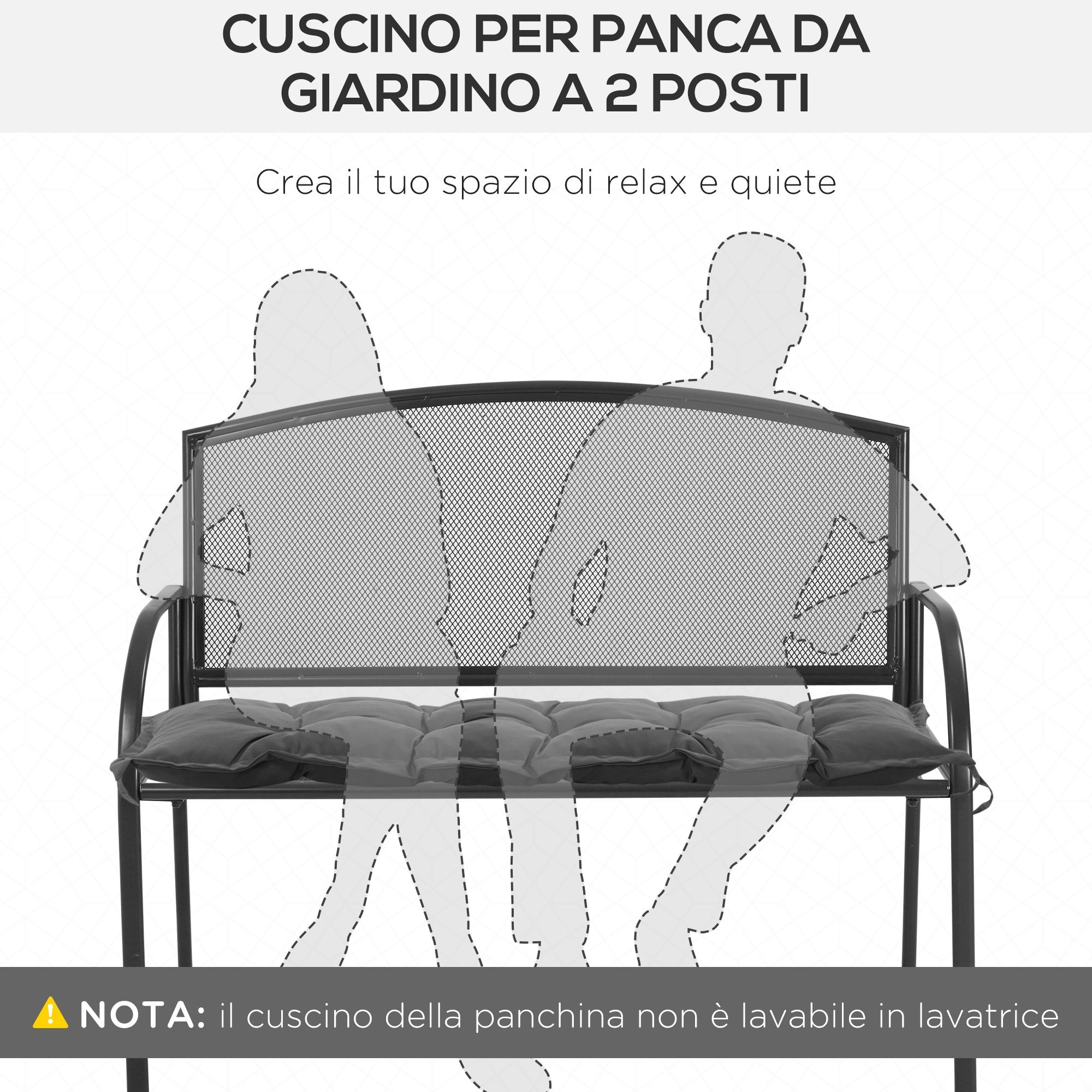 Cuscino per Panchina da Giardino 100x40cm con Laccetti e Imbottitura Spessa Grigio Scuro
