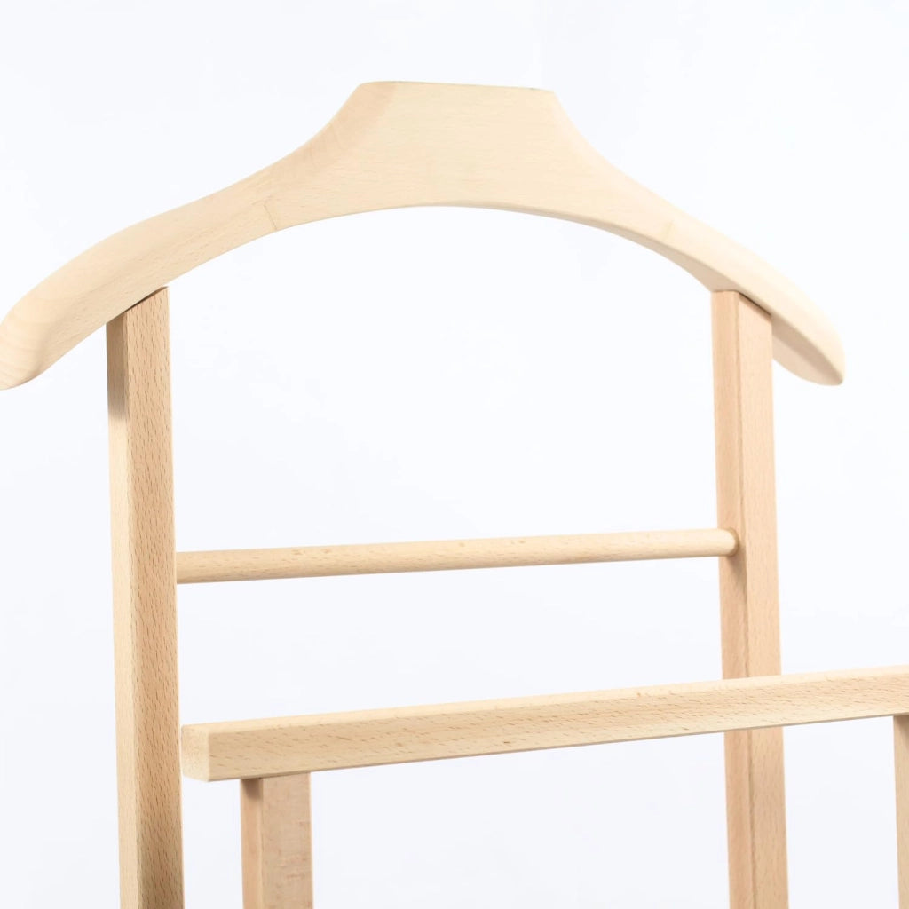 OWIJI Indossatore Appendiabiti Legno Faggio Rotelle Servo Muto Doppio Dimensioni 45 x 30 x 95 cm Appendiabiti Vestiti Camera Letto Cabina Armadio Unità: 1 Unita, Colore: Naturale