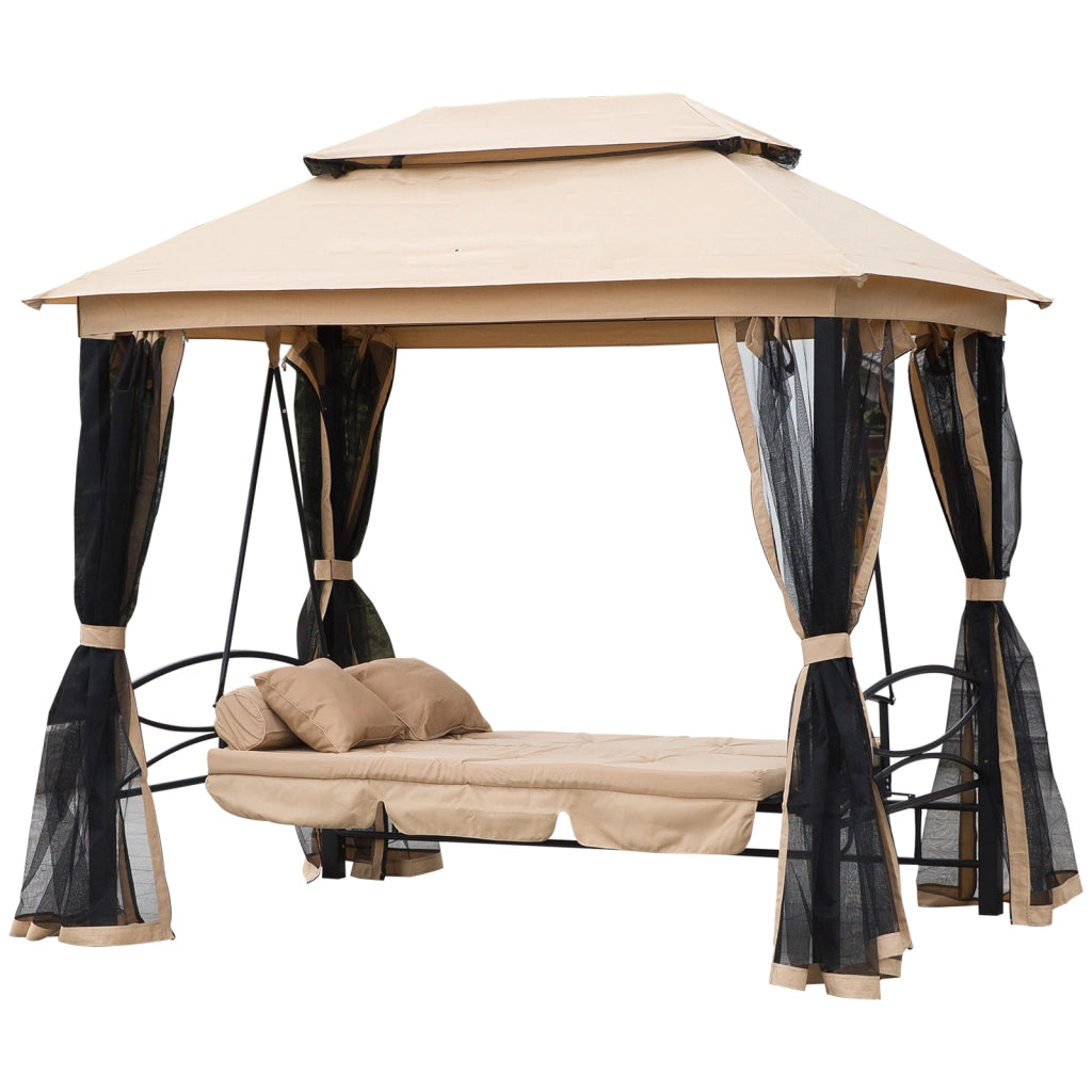 Altalena da giardino Hollywood con pannelli laterali 3 posti ¨C zephmum ¨C beige 256x172x248 cm