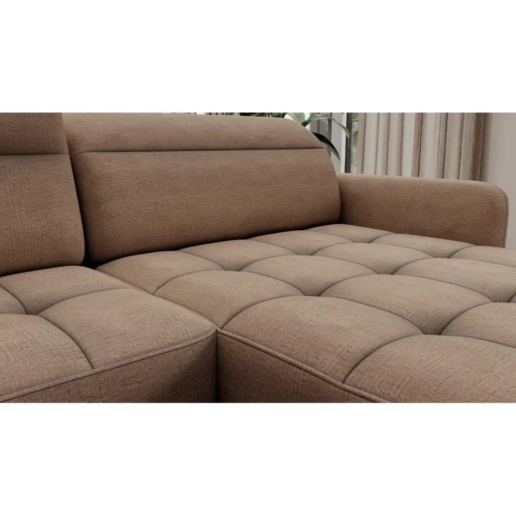 Divano angolare convertibile BERTHO 306 cm marrone chiaro chenille - Angolo destro con contenitore