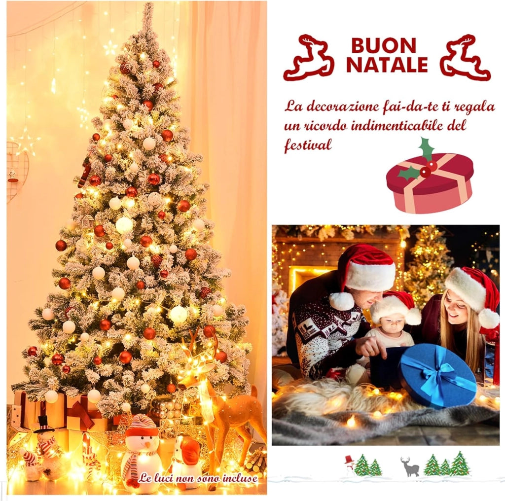 Albero di Natale Innevato da 135/180/225 cm, Albero di Natale con 400/928/1364 Rami Folti e Base di Metallo, Decorazione Natalizia per Casa, Ufficio e Negozio (225 cm)