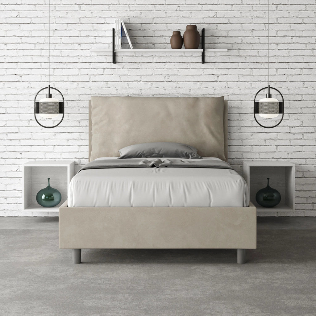 BS COM Letto una piazza e mezza contenitore imbottito 110x210 microfibra sabbia