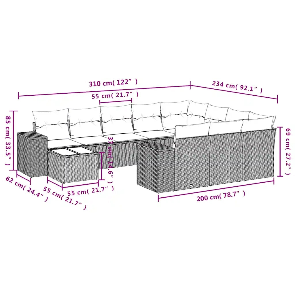 Set Divani da Giardino 11 pz con Cuscini Polyrattan Marrone 3255470