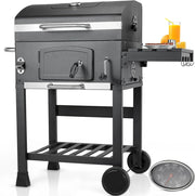 Barbecue Carbonella XL, Barbecue a Carbonella con Coperchio, Griglia per Barbecue con 2PCS Ruote, Termometro, Grande BBQ Smoker con Carrello per Campeggio, Giardino